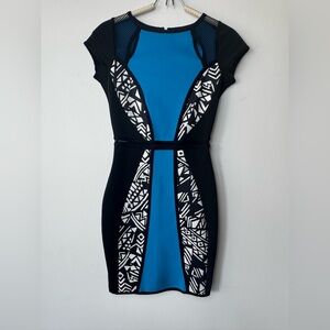 River Island Royal Blue & Black Patterned Dress – Size 8